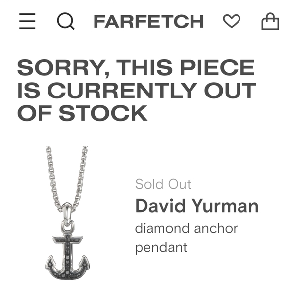DAVID YURMAN SS Anchor AMULET Black Diamonds 2.7mm Box Chain 20"  Necklace NIB - Picture 5 of 16